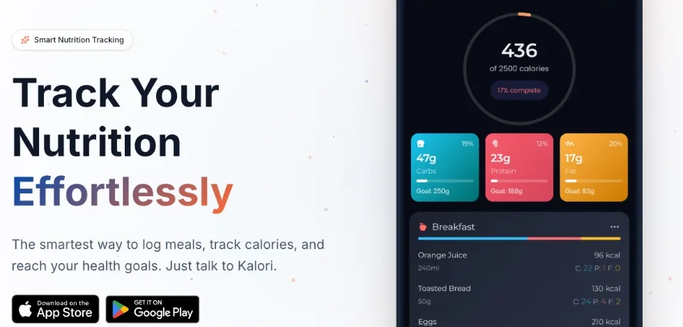Kalori website: Track your nutrition effortlessly