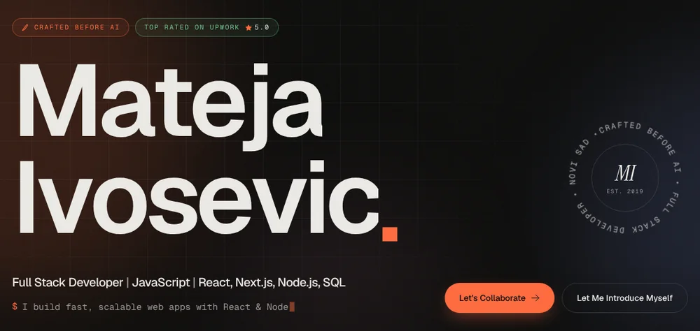 Hero section of this portfolio